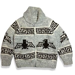 Vintage 80s Canadian made TUAK Thunderbird Cowichan zip-up knit
